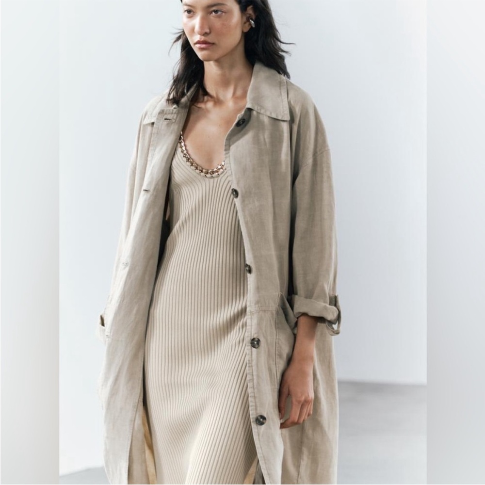 Zara Linen Blend Oversized Trench Coat